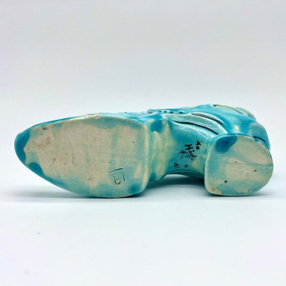 Vintage Turquoise Ceramic Shoe Figurine Fancy Detailing Glass Slipper - Picture 7 of 10